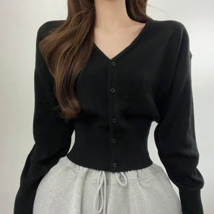 [데일리/허리쏙] 세미크롭 브이넥 니트 가디건 봄신상 봄가디건 (4color) 상세 이미지 6