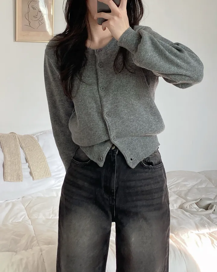 [데일리/인생핏] 라운드 무지 기본 긴팔 니트 가디건 상세 이미지 37