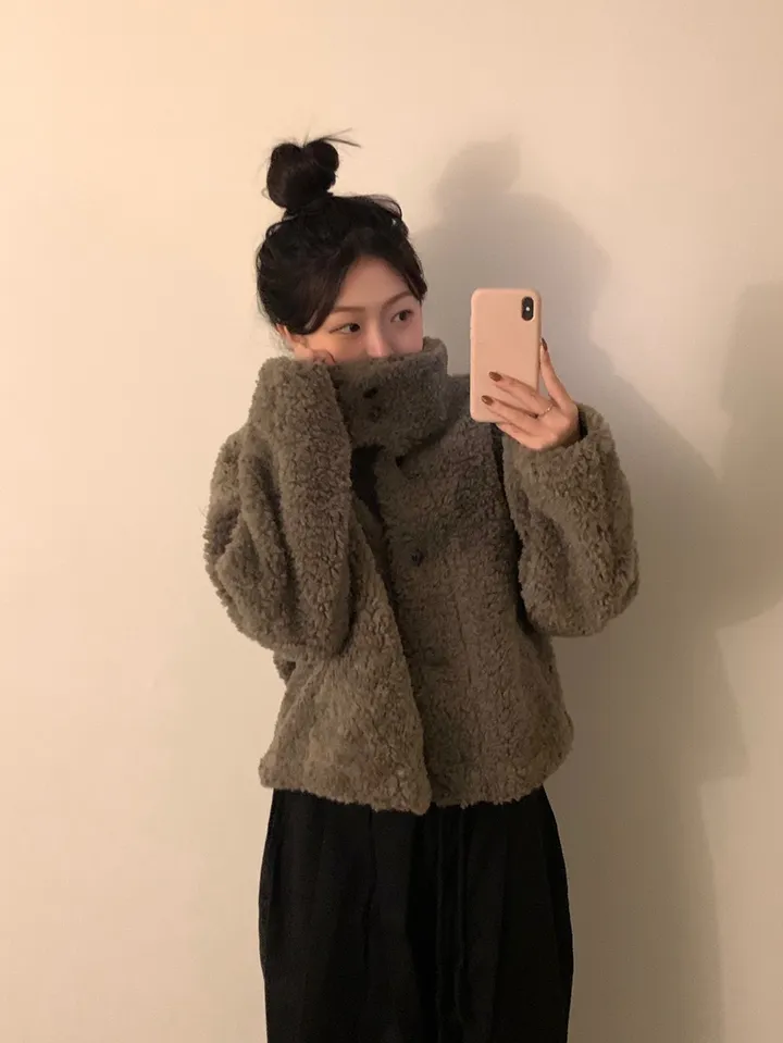 [문의폭주🐻] 베어 버튼 뽀글이 퍼 숏코트 자켓 / 누빔 코트 자켓 - 3color 상세 이미지 11