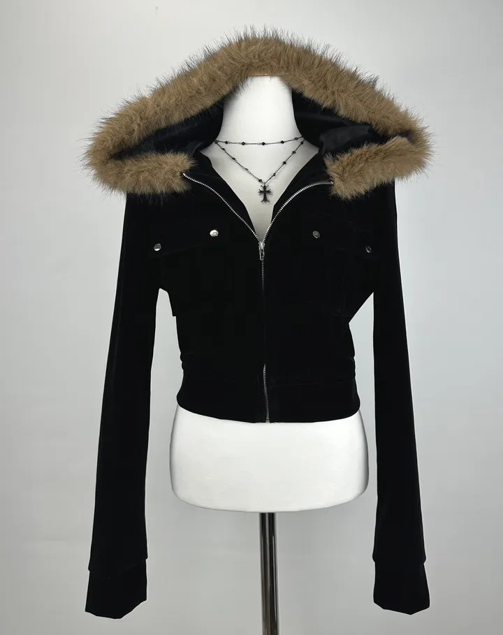 velvet fur hood  jacket- 벨벳 퍼 후드 자켓 2color (힙, 스트릿, 유니크, 크롭, y2k, 빈티지, 퍼, 집업, 후드집업) 상세 이미지 38