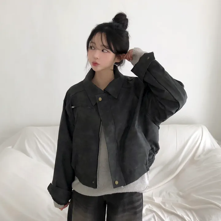 [고급레더!핏보장🤎]매트 무광 오버핏 가죽 레더 스웨이드 블루종 자켓 점퍼 2color 상세 이미지 33