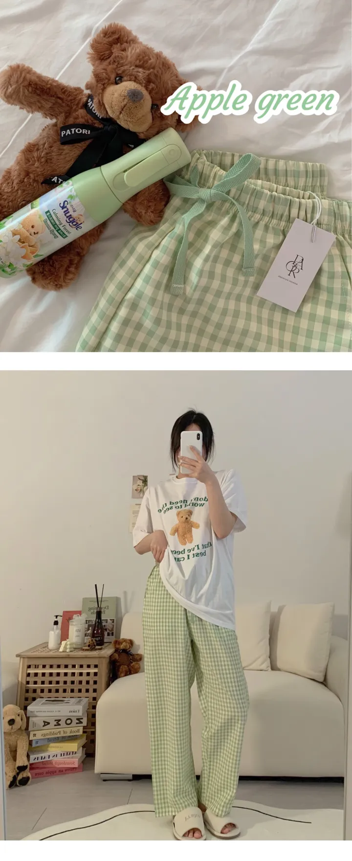 [자체제작]1+1할인 실크느낌 솝 체크 커플 잠옷바지 빅사이즈 파자마 파티 상세 이미지 23