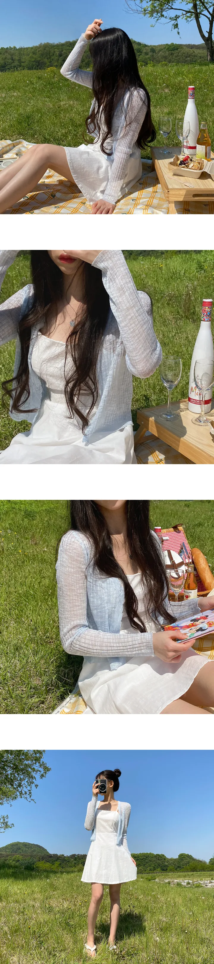 [당일출고💙] 롱슬리브 크롭 얇은 시스루 브이넥 골지 여름 가디건 상세 이미지 5