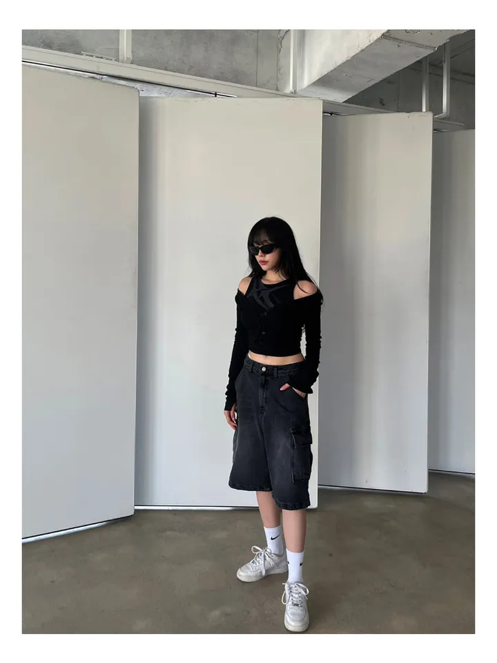 [UNISEX] 카고 데님 청 워싱 버뮤다 반바지 팬츠 (2color) 상세 이미지 32