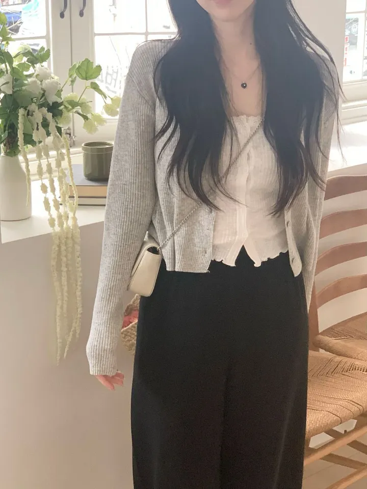 레이 여름 린넨 골지 크롭 라운드 긴팔 가디건 (9color) [ 봄 여름 살안타템 데일리룩 기본 베이직 ] 상세 이미지 4