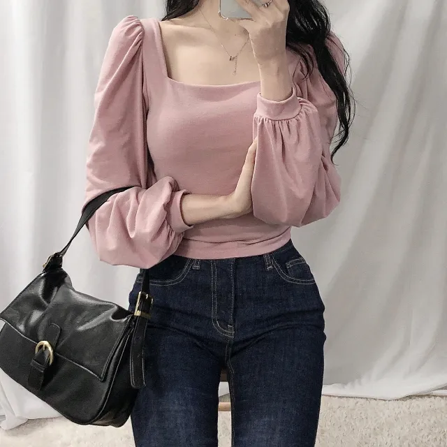 [여리핏/4col] 오로라 스퀘어넥 퍼프 크롭 티셔츠 상세 이미지 10