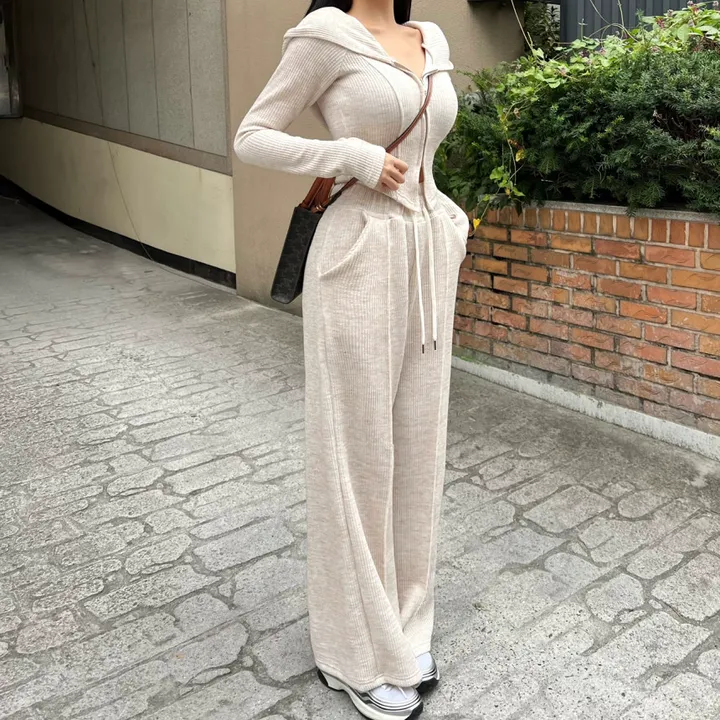 *봄ver* [MADE:컬러추가] #-3kg!! 슬림 빅후드ver.1 오프숄더 셋업 (5color) 슬림핏 크롭 후드집업 오프숄더집업 롱 와이드팬츠 트레이닝세트 상세 이미지 14