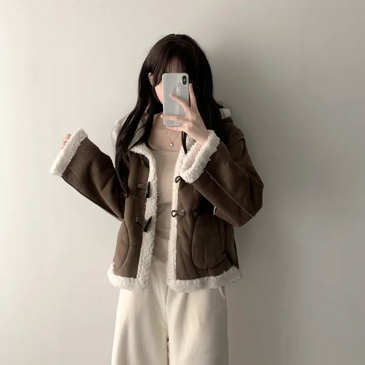 [귀여운핏/양털안감🌡️] 로아 떡볶이 토글 퍼 후드 무스탕 코트 자켓 상세 이미지 7