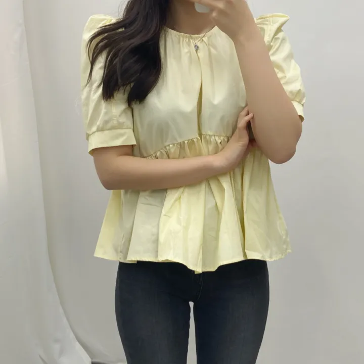 (전색상당일발송!) 파스텔 셔링 퍼프 블라우스 3color 상세 이미지 13