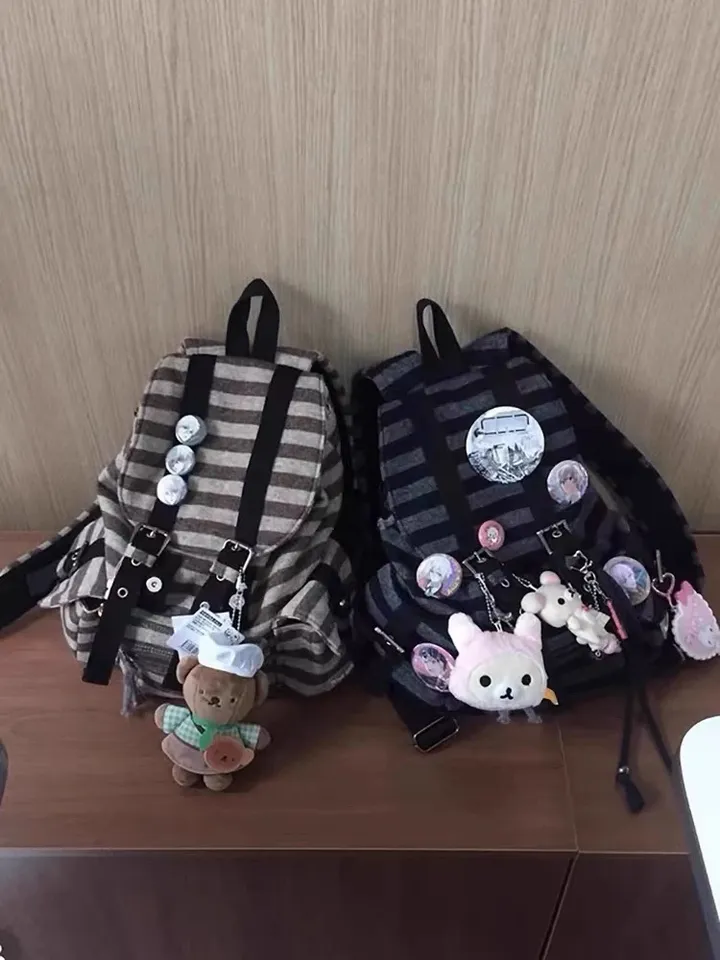 [New bag🎒]스트라이프 단가라 플랫 보부상 백팩 상세 이미지 3