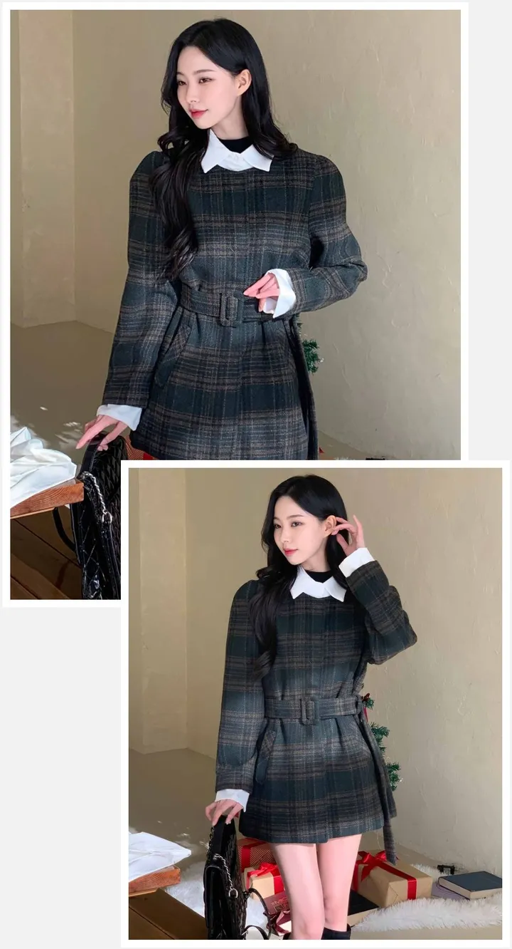 [신상🌹] 이브 벨트코트 / 벨트자켓 레이어드 자켓 체크자켓 체크코트 무스탕 하객룩 트위드자켓 하프코트 떡볶이코트 울자켓 모직자켓 핸드메이드 코트 숏코트 울코트 모직코트 퍼자켓 상세 이미지 8
