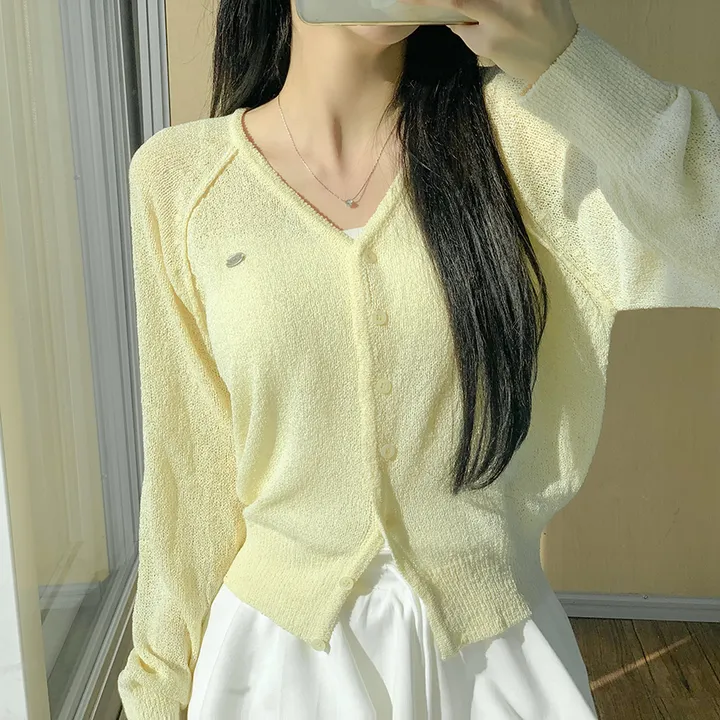 [여름신상💗] 부클 파스텔 팬던트 심볼 브이넥 여름 가디건 - 6color (파스텔/펜던트/와펜/나그랑/긴팔/브로치/쭈리/꾸안꾸/데일리/베이직/그물) 상세 이미지 9