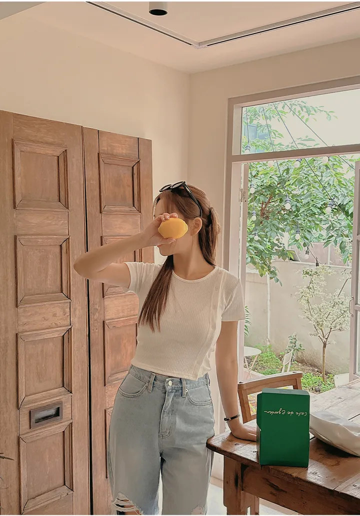 [44-110]  [4천장 돌파✨] 리솜디 스판 골지 크롭 버튼 티셔츠 상세 이미지 19