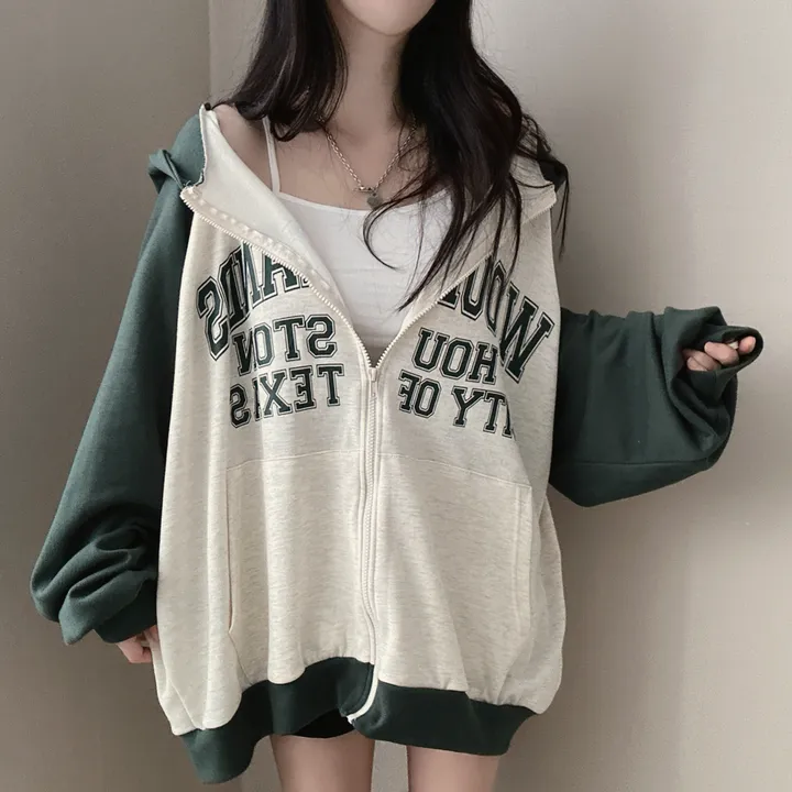 [44-88/남녀공용] 우드 나그랑 배색 레터링 오버핏 벌룬 후드 집업 3color 상세 이미지 23