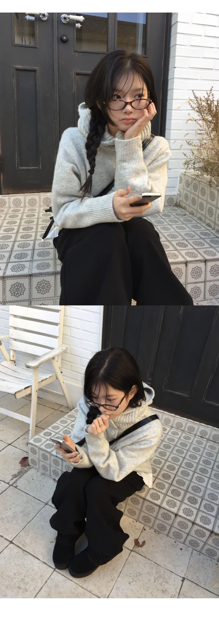 [데일리/빈티지🖤] 모루카 후드 버튼 하이넥 니트 가디건-5color 상세 이미지 9