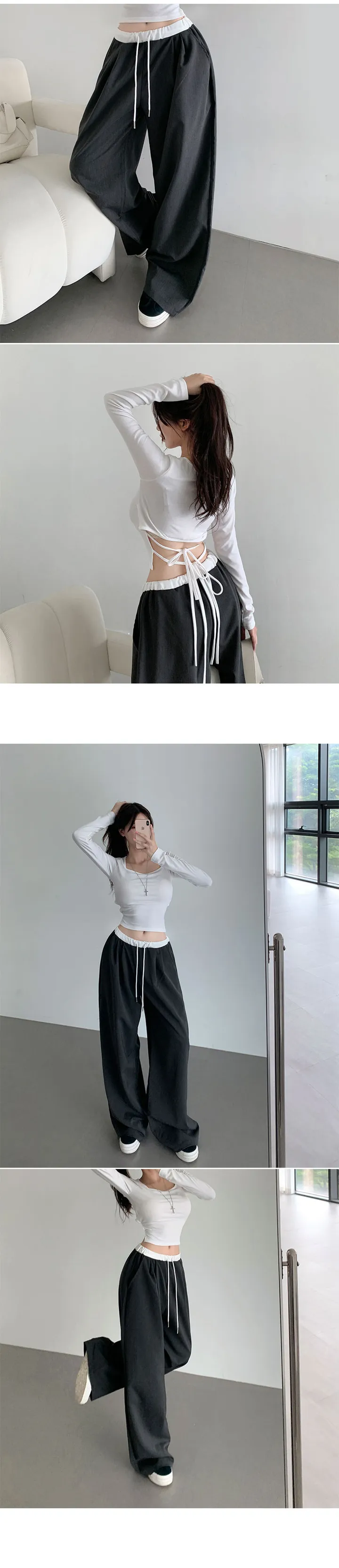 [긱시크🕶/촤르르핏!] 핀트 배색 밴딩 슬랙스 와이드핏 핀턱 스트링 찰랑 출근룩 데일리룩 꾸안꾸 깔끔 트렌디 상세 이미지 15