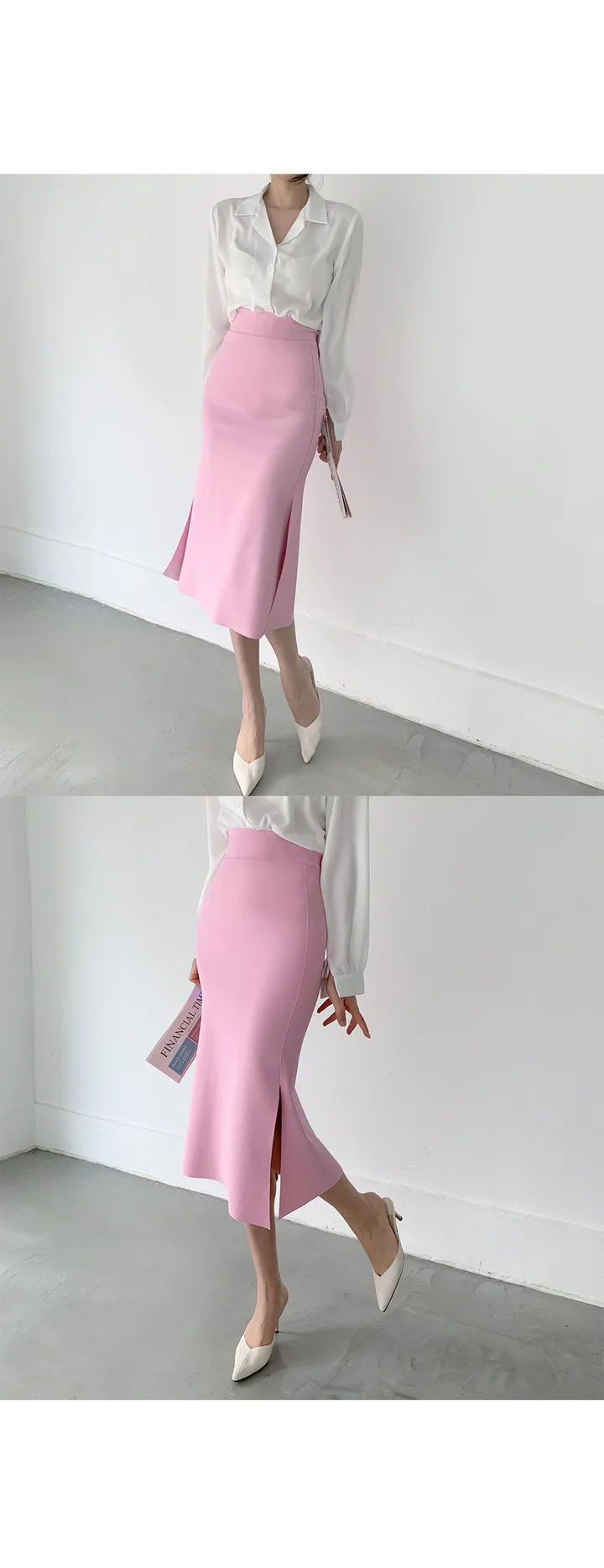 구김없는 오픈 카라 셔츠블라우스 55~L (10color) 상세 이미지 9