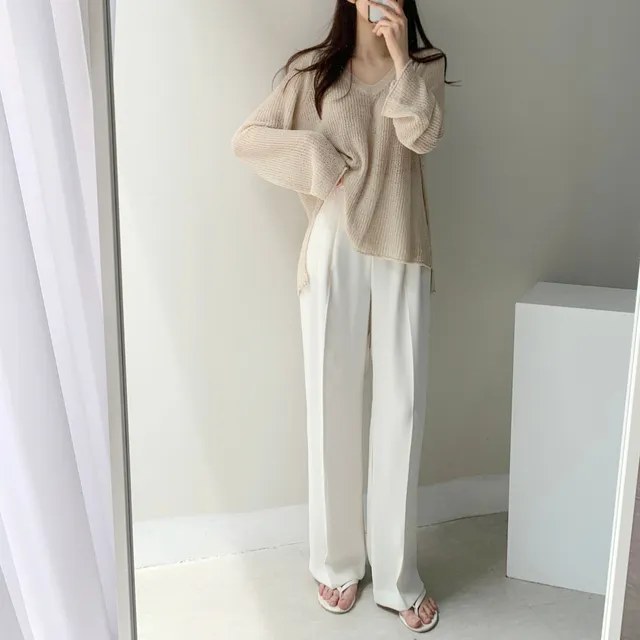 [인생핏ㅠㅠ/찐추천] 찰랑찰랑 하이웨스트 일자 핀턱 와이드 롱 슬랙스 일자 팬츠 꽃놀이룩 개강여신 아이보리 베이지 브라운 블랙 상세 이미지 18