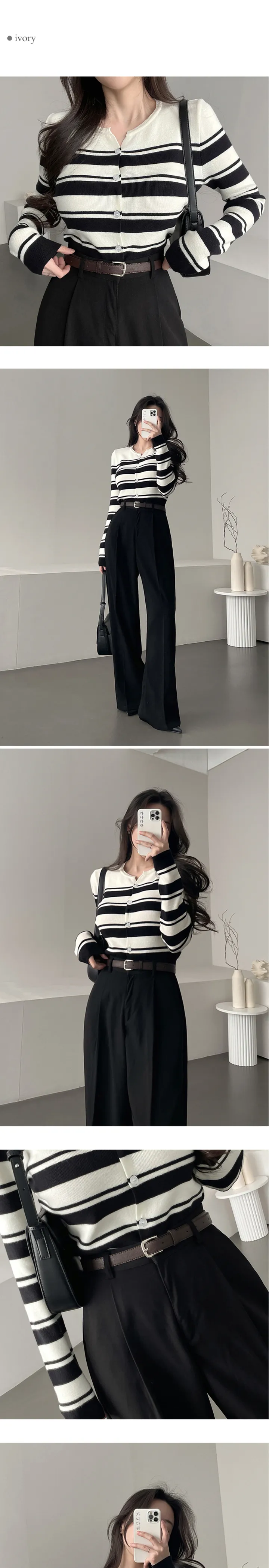 [실물보장🖤/모델소장템✨] 가나다란 크리시 스트라이프 단가라 라운드넥 여리핏 니트 가디건 3color 상세 이미지 6