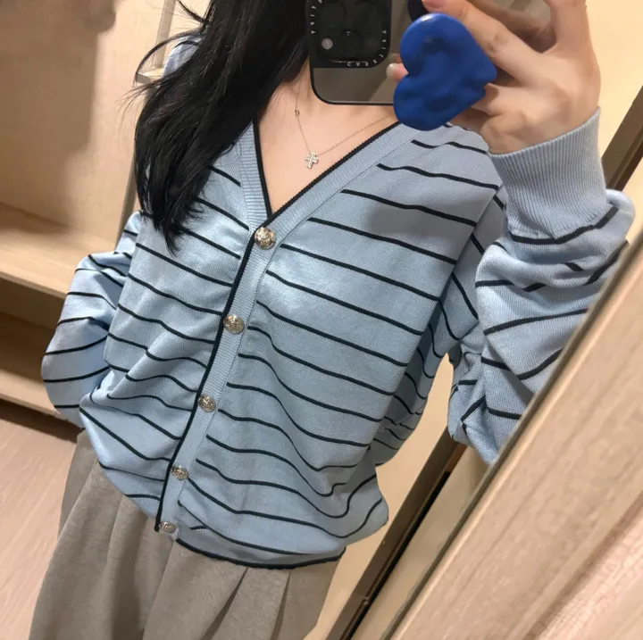 *NEW*제니st 루즈핏 스트라이프 단가라 브이넥 가디건 상세 이미지 9