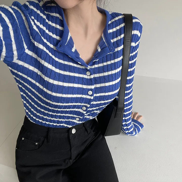 [데일리템💛/쫀쫀스판] 가나다란 리버 스트라이프 단가라 케이블 꽈배기 니트 가디건 4color 상세 이미지 24