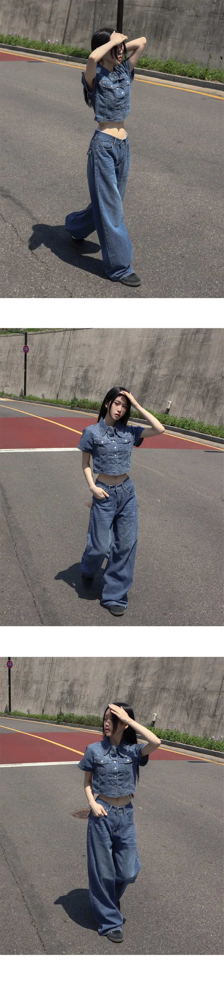 [청청셋업💙] 여름 데님 크롭 자켓 + 와이드 팬츠 셋업 상세 이미지 13