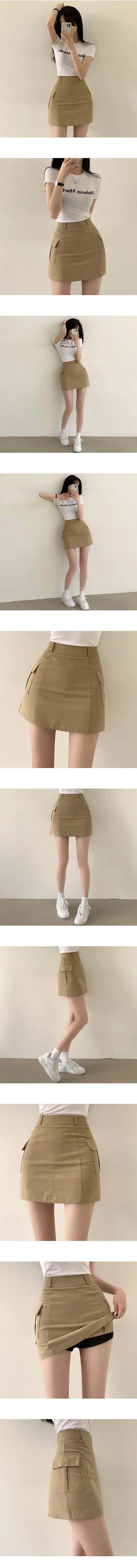 [속바지o/기장선택,2XL까지] Y2K감성! 하이웨스트 포켓 카고 미니스커트 (4color) 상세 이미지 3
