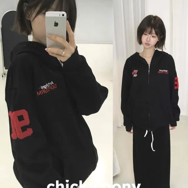 치키포니 [스트릿🖤/가성비] 오버핏 하프기장 레터링 로고 면 후드집업 (4color/봄/가을)_화이트