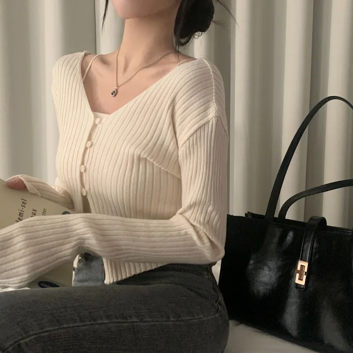 [선택가능/국내*.*] 청순한 무드, 골지 크롭 니트가디건+홀터 끈나시 셋업 - 5color 상세 이미지 3