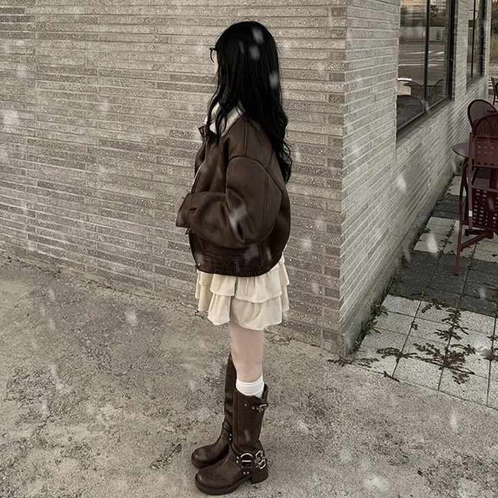 [양털안감] 스웨이드 무스탕 퍼카라 뽀글이 크롭자켓 점퍼 키작녀 추천 상세 이미지 15