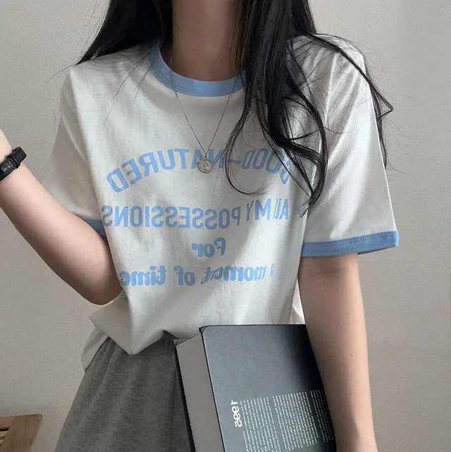 [예쁜핏!/여름꾸안꾸] 랍빠 포인트 배색 레터링 반팔티 (2color) 상세 이미지 11