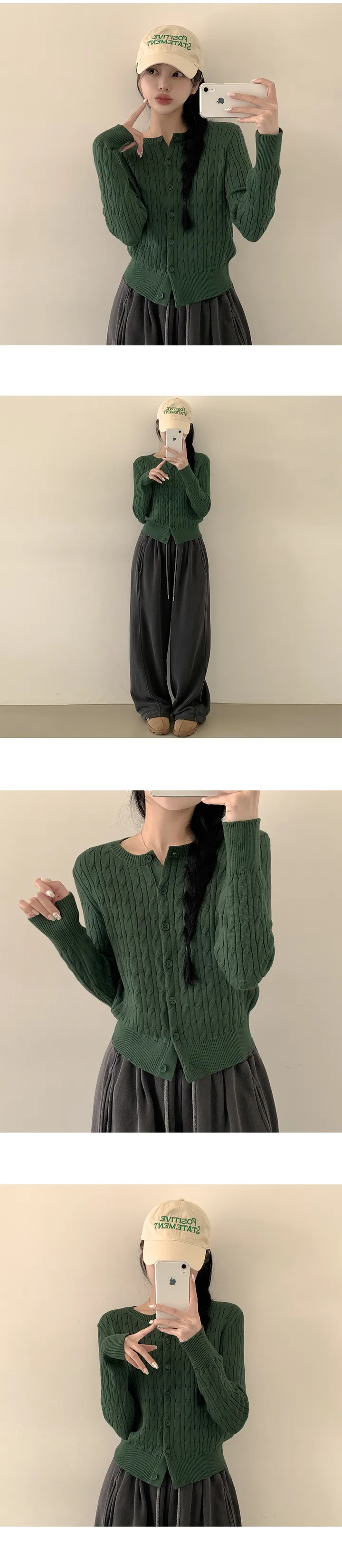 [고퀄!,따뜻/말라핏] 겨울에도 꺼내입는, 도톰 꽈배기 라운드 케이블 기본 세미크롭 긴팔 니트가디건 (5color) 상세 이미지 6