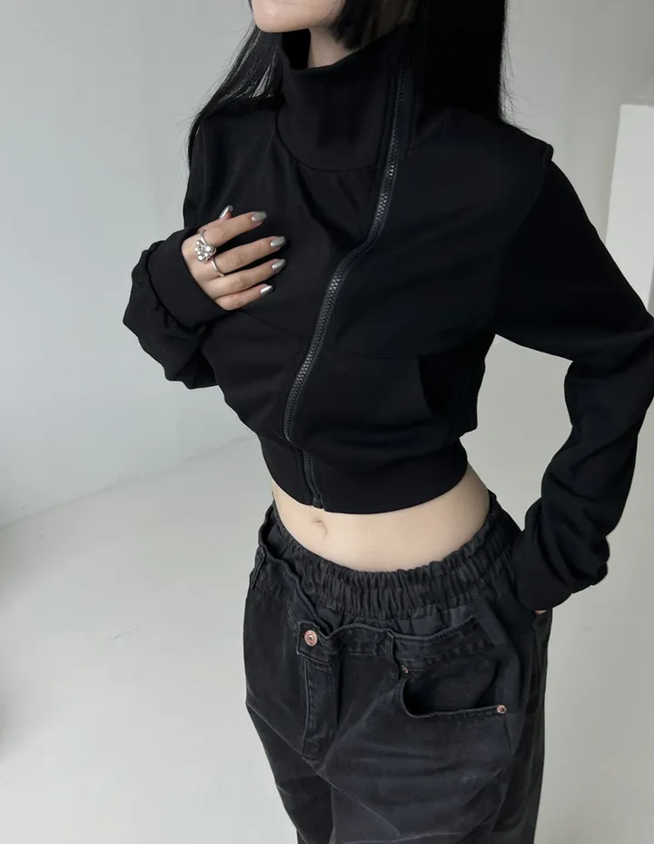 [❤️‍🔥주문폭주❤️‍🔥/당일배송🚀] 카브 하이넥 언발 폴라 집업 상세 이미지 12