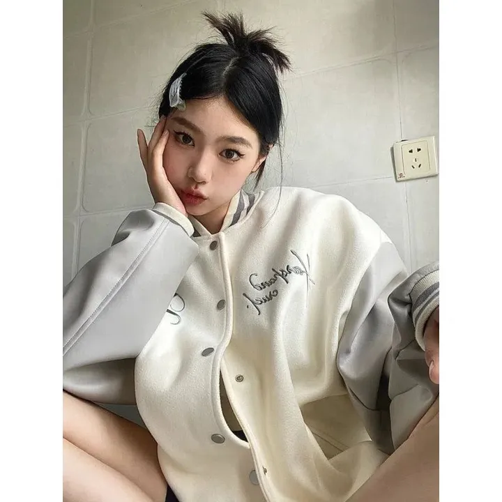 레더소매 스트릿 야구점퍼/M~2XL(40~87)KG/COLOR화이트/LBB1089 상세 이미지 2