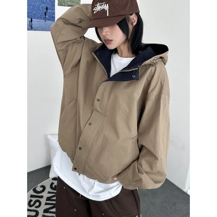 [UNISEX]라코 컬러 배색 포인트 빈티지 후드 야상 점퍼 자켓(3color) 상세 이미지 28