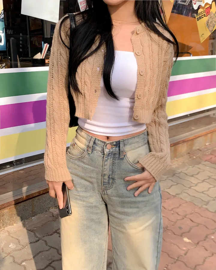[ 데일리템💛 봄~가을까지! ] 라운드 꽈배기 미니 크롭 탑 기본 꽈배기 니트 가디건 4color 상세 이미지 7