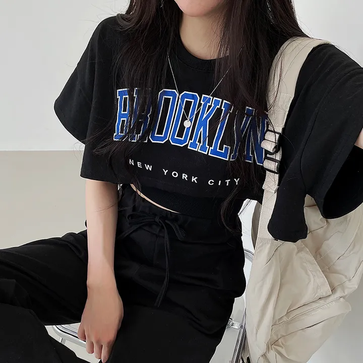 *묶음할인[반팔ver./쓰리세트가격!!] 브루프린팅 오버핏 크롭반팔티+나시+일자와이드핏 밴딩팬츠 트레이닝세트 상세 이미지 25