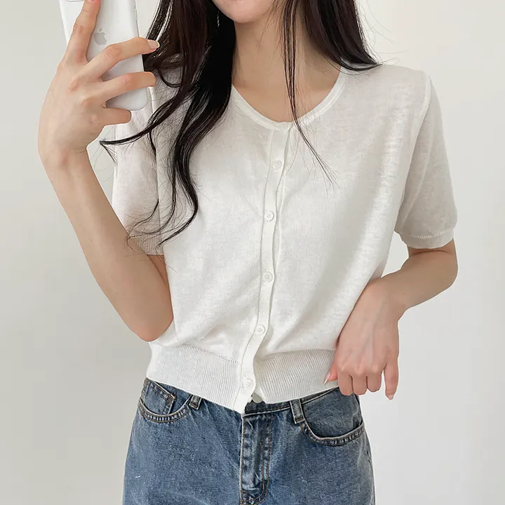 1+1할인!![고퀄뱀부소재!/기획특가] 설렘가득 봄여름가을내내 입기좋은 크롭 라운드넥 or 브이넥 반팔 린넨 반팔가디건 상세 이미지 18