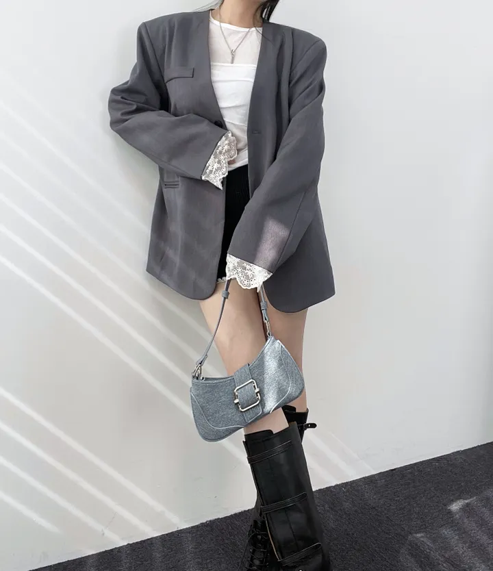 *핏대박레이스자켓* 봄옷 자켓 오버핏 레이어드 레이스 노카라 자켓 박시핏 봄아우터 봄자켓 레이스자켓 상세 이미지 26