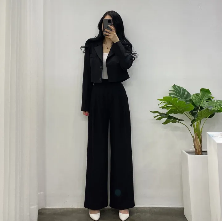 🚀당일발송🚀 [하객룩/세트할인] 봄 가을 프롬 크롭 자켓 와이드 팬츠 슈트 세트 상세 이미지 13
