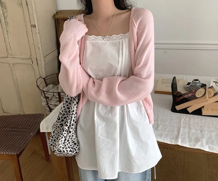 [데일리가디건💗] 데이쥬 팬던트 루즈핏 레이어드 브이넥 니트 가디건 봄 여름 가을 / 벚꽃룩 캠퍼스룩 데일리룩 클래식블랑 상세 이미지 12