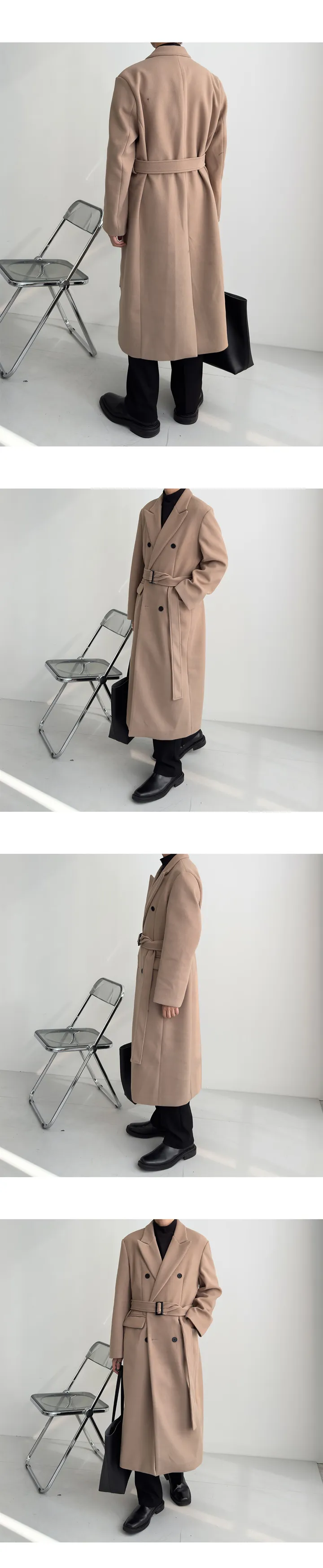 오버핏 캐시미어 울 더블 로브 롱코트 상세 이미지 3