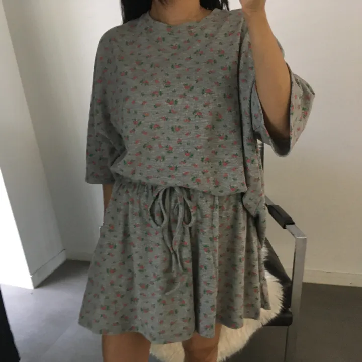 [MD극찬🌸 88,99] 플라워 와플지 투피스 셋업 / 빅사이즈 여름니트 여름세트 바캉스룩 홈웨어 잠옷세트 반바지 오버핏 반팔 여름바지 상세 이미지 39