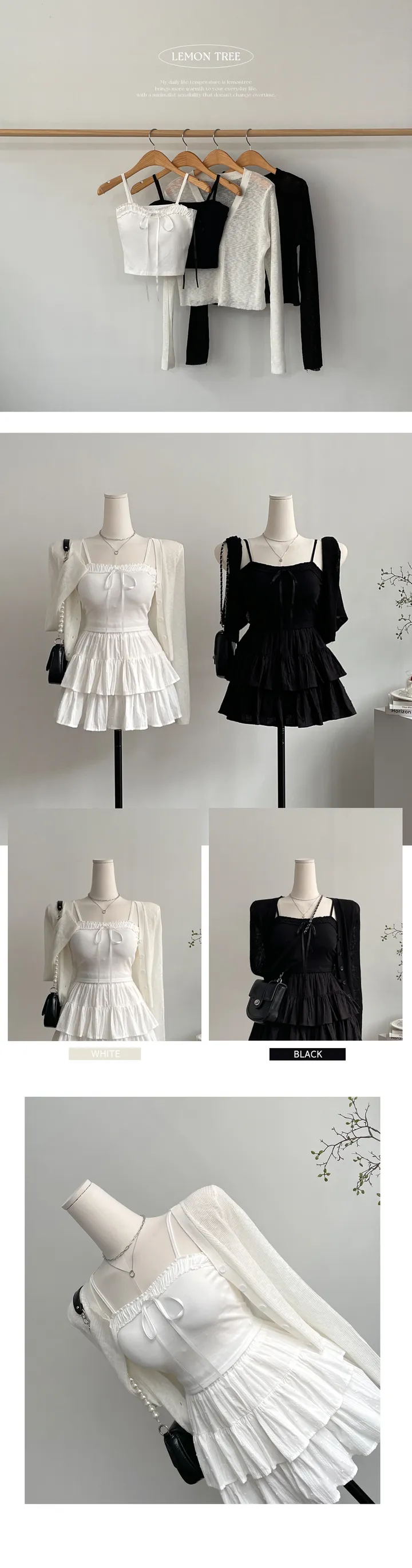 [나시+가디건set!/페미닌] 마카롱 리본포인트 크롭나시 + 가디건 2pc세트 (2color) 상세 이미지 2