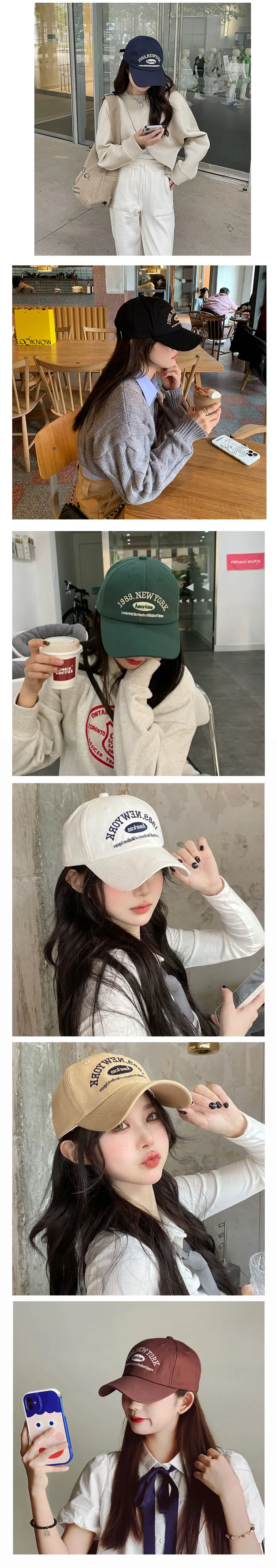 [✨당일출고/8color/묶음할인] 뉴욕 레터링 여름 감성 캡모자 y2k 볼캡모자 빈티지 자수 커플 모자 남여공용 블라우스 원피스 나시 반팔 코디 생일선물 봄 여름모자 야구모자 상세 이미지 2