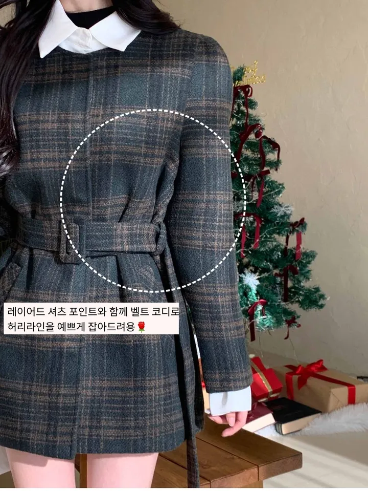 [신상🌹] 이브 벨트코트 / 벨트자켓 레이어드 자켓 체크자켓 체크코트 무스탕 하객룩 트위드자켓 하프코트 떡볶이코트 울자켓 모직자켓 핸드메이드 코트 숏코트 울코트 모직코트 퍼자켓 상세 이미지 9
