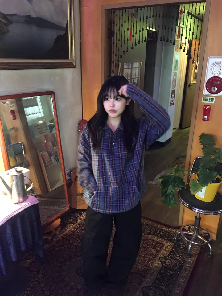 (2 color) 반집업 기모 체크 후리스 상세 이미지 11