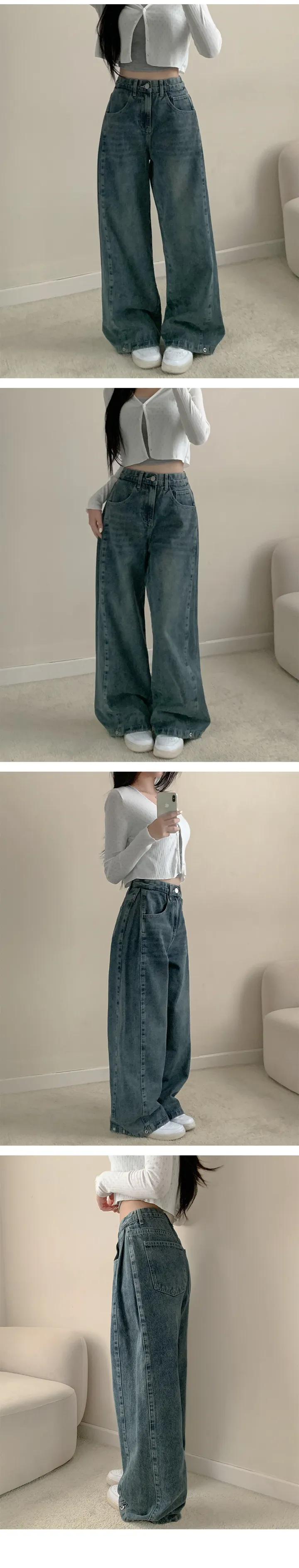 [숏.롱/~3XL] 옆 핀턱 히든 밴딩 와이드 데님 청바지 흑청 빈티지중청 그레이시진청 연청 상세 이미지 8