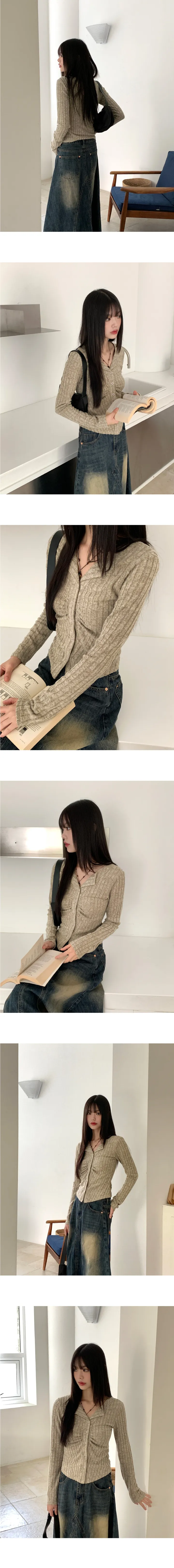 [5천장 판매/기획가] 튤리 보카시 셔링 골지 카라 단추 긴팔 가디건 상세 이미지 9