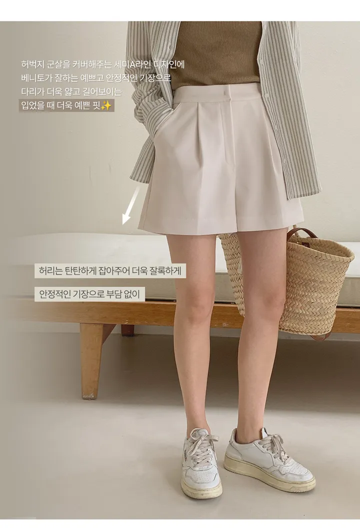 [여름🌿][1만장돌파/XS-XL/반품률ZERO🖤][자체제작] 라이프 쫀득 원핀턱 하프 슬랙스 상세 이미지 10